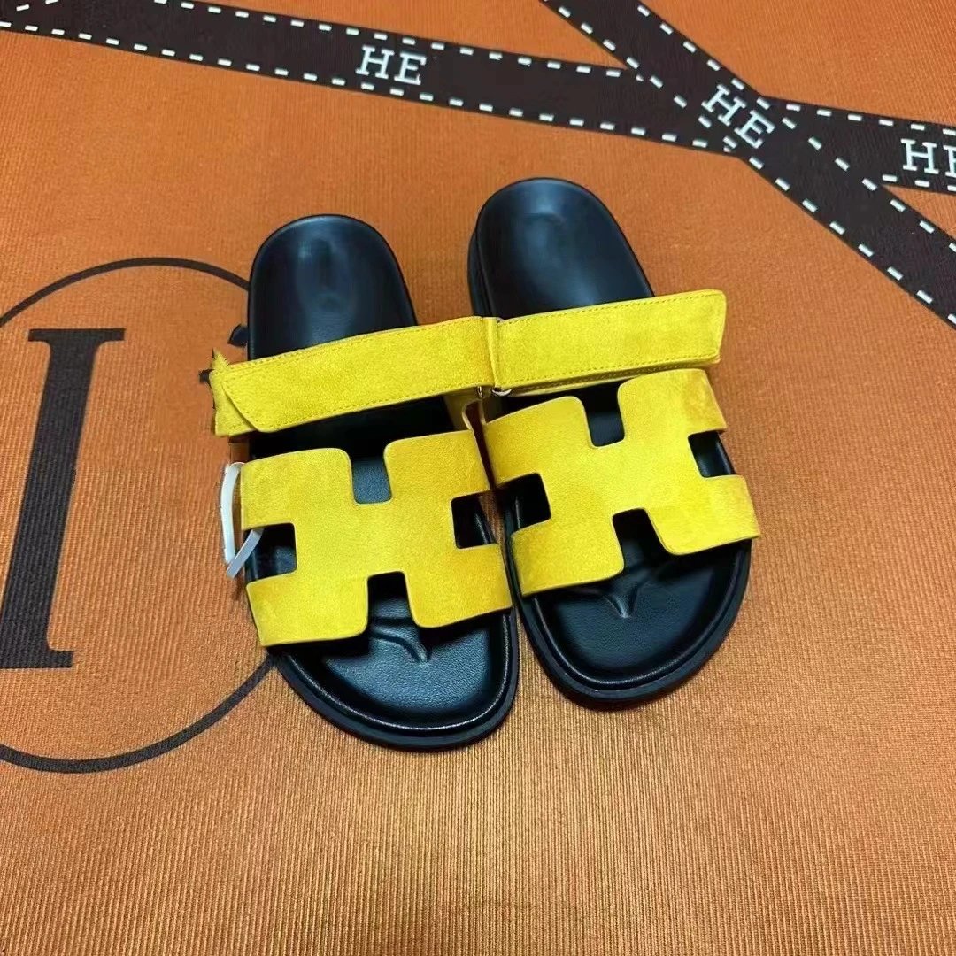 Hermès Oran Slide Sandals Green and Light Blue Suede Slippers - 24