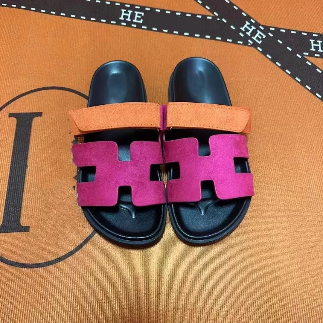 Hermès Oran Slide Sandals Green and Light Blue Suede Slippers - 9