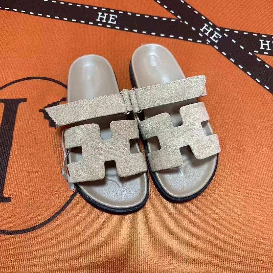 Hermès Oran Slide Sandals Green and Light Blue Suede Slippers - 22