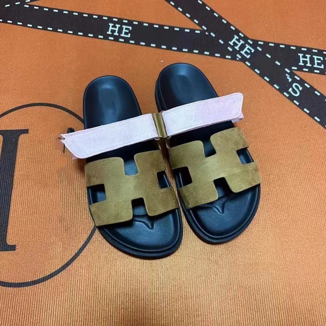 Hermès Oran Slide Sandals Green and Light Blue Suede Slippers - 7