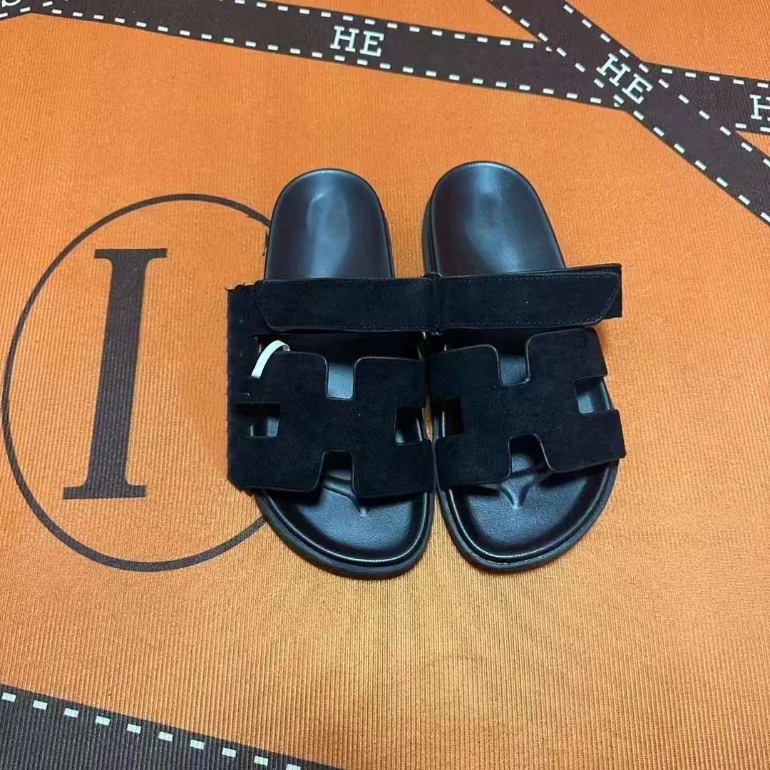 Hermès Oran Slide Sandals Green and Light Blue Suede Slippers - 20