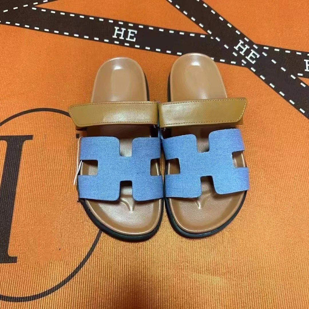 Hermès Oran Slide Sandals Green and Light Blue Suede Slippers - 30