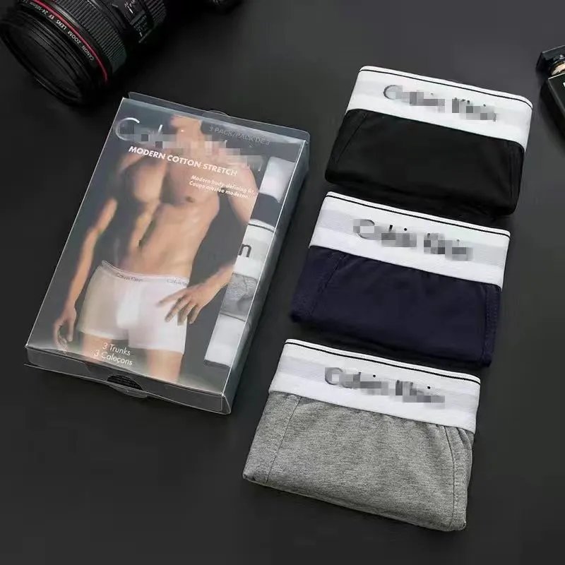3-Pack Pure Cotton Briefs with White Trim - Black, Gray & Blue (Gift Box)