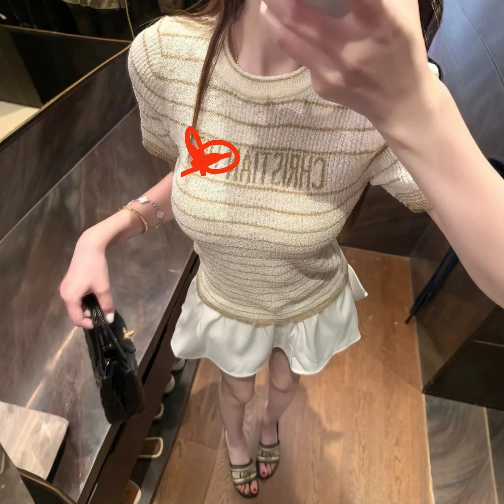 Christian Dior Knit Beige Ribbed Top