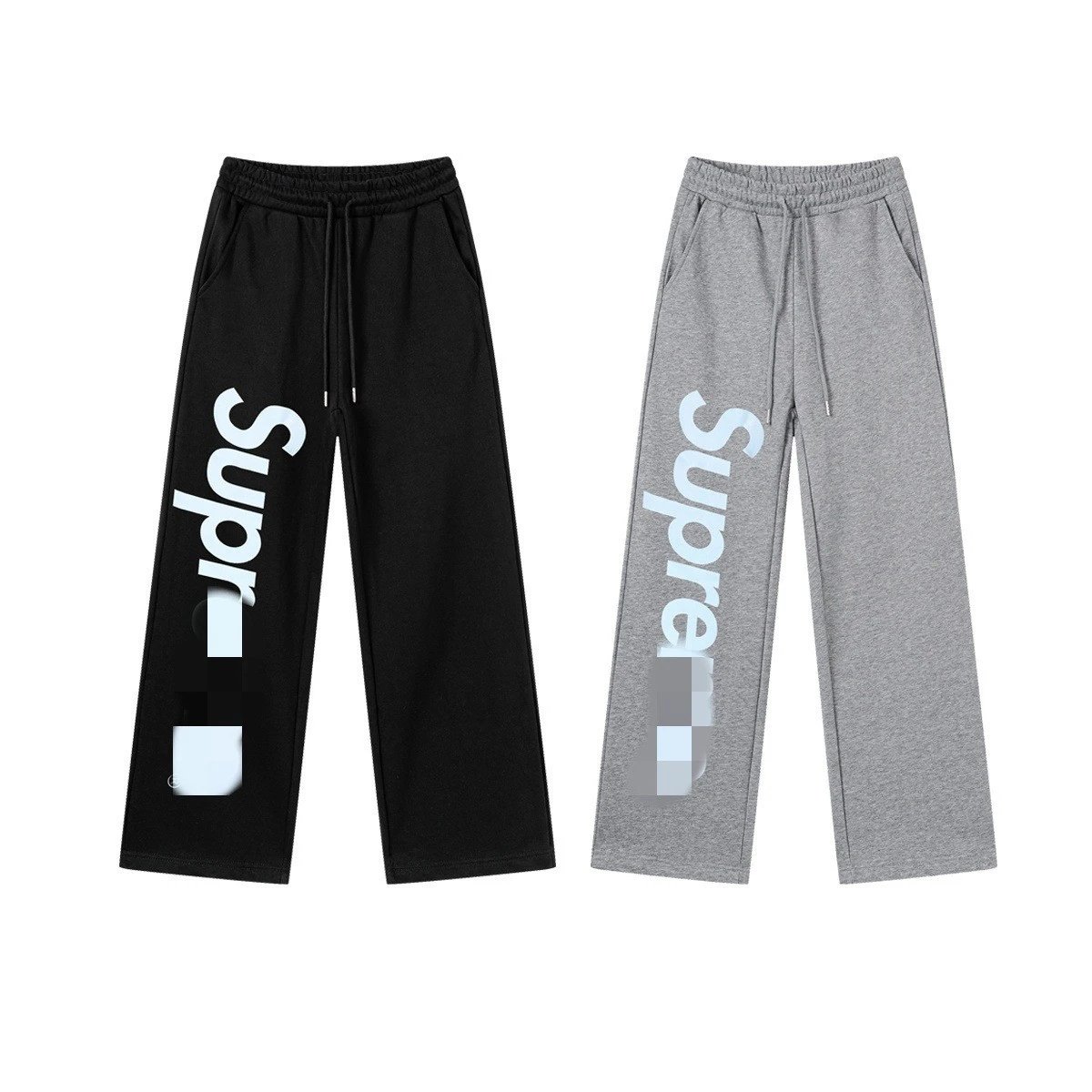 Supreme Logo Print Black Grey Casual Trousers
