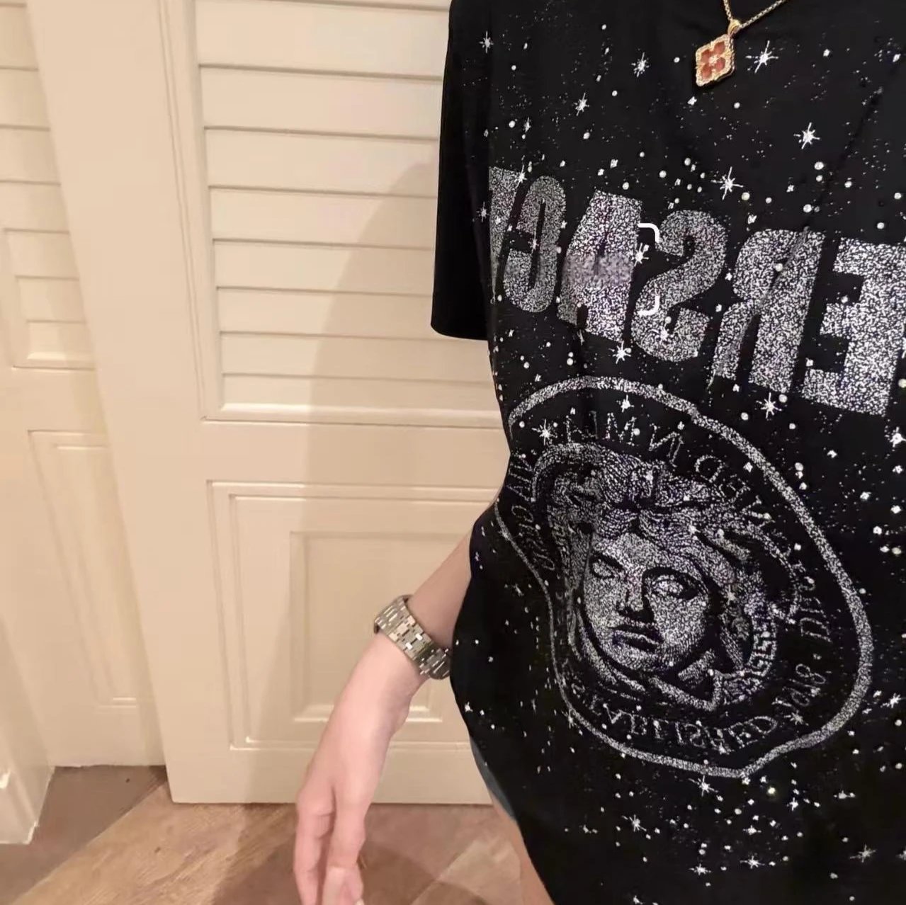 Versace Black Glitter Logo T-Shirt