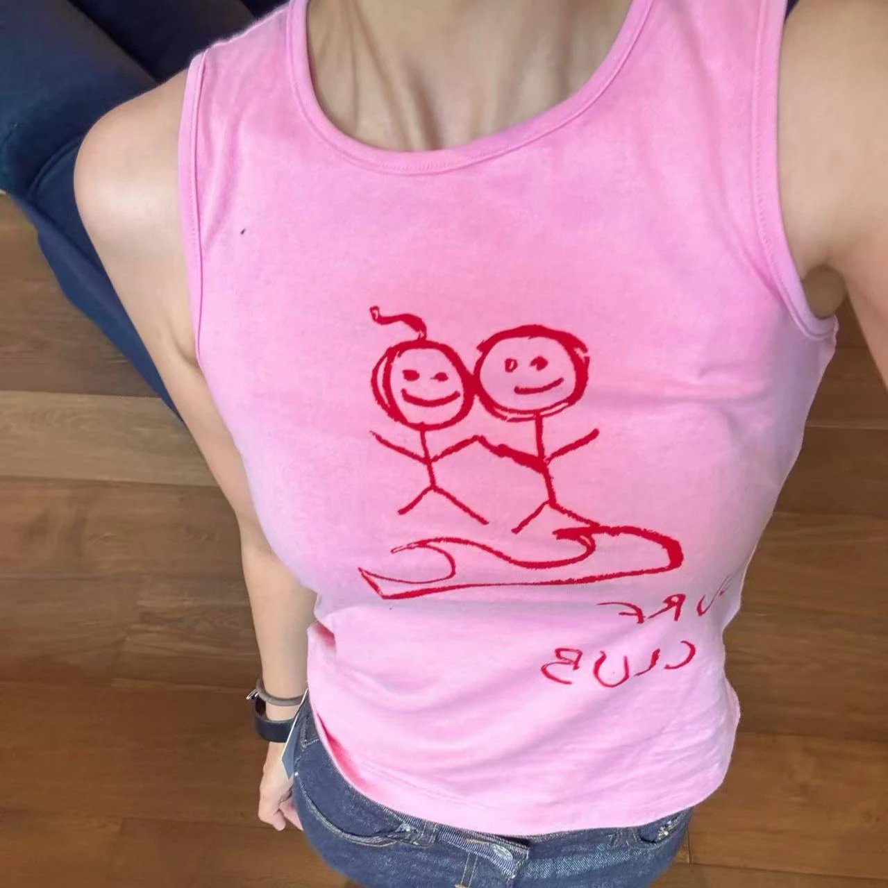 Pink Stick Figure Couple Tank Top Casual