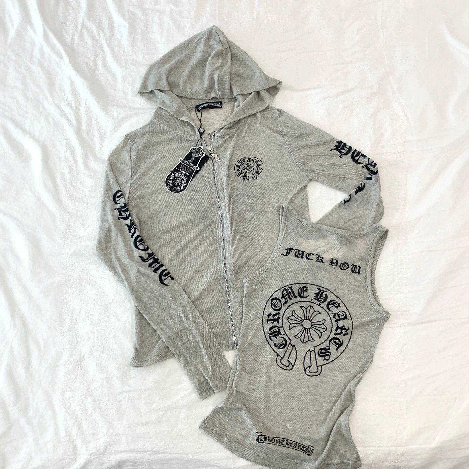 Chrome Hearts Zip Hoodie Grey Streetwear