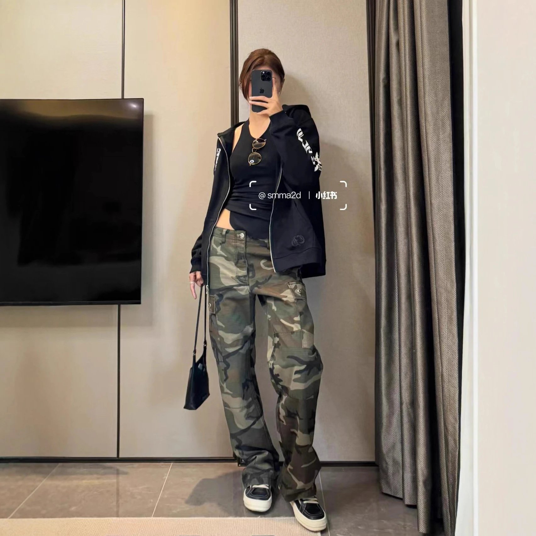 Unisex Camouflage Cargo Trousers Green Streetwear