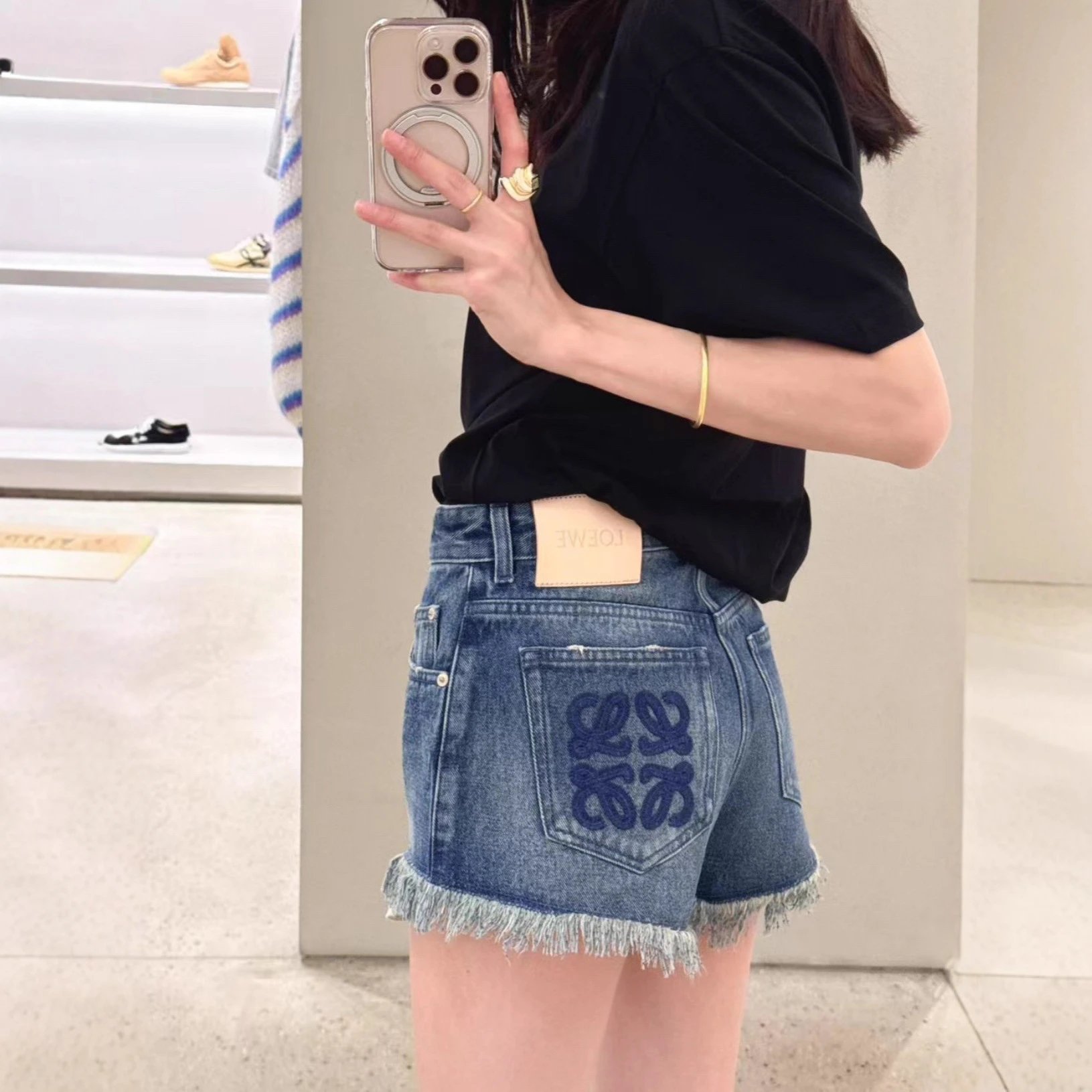 Loewe Denim Blue Frayed Shorts