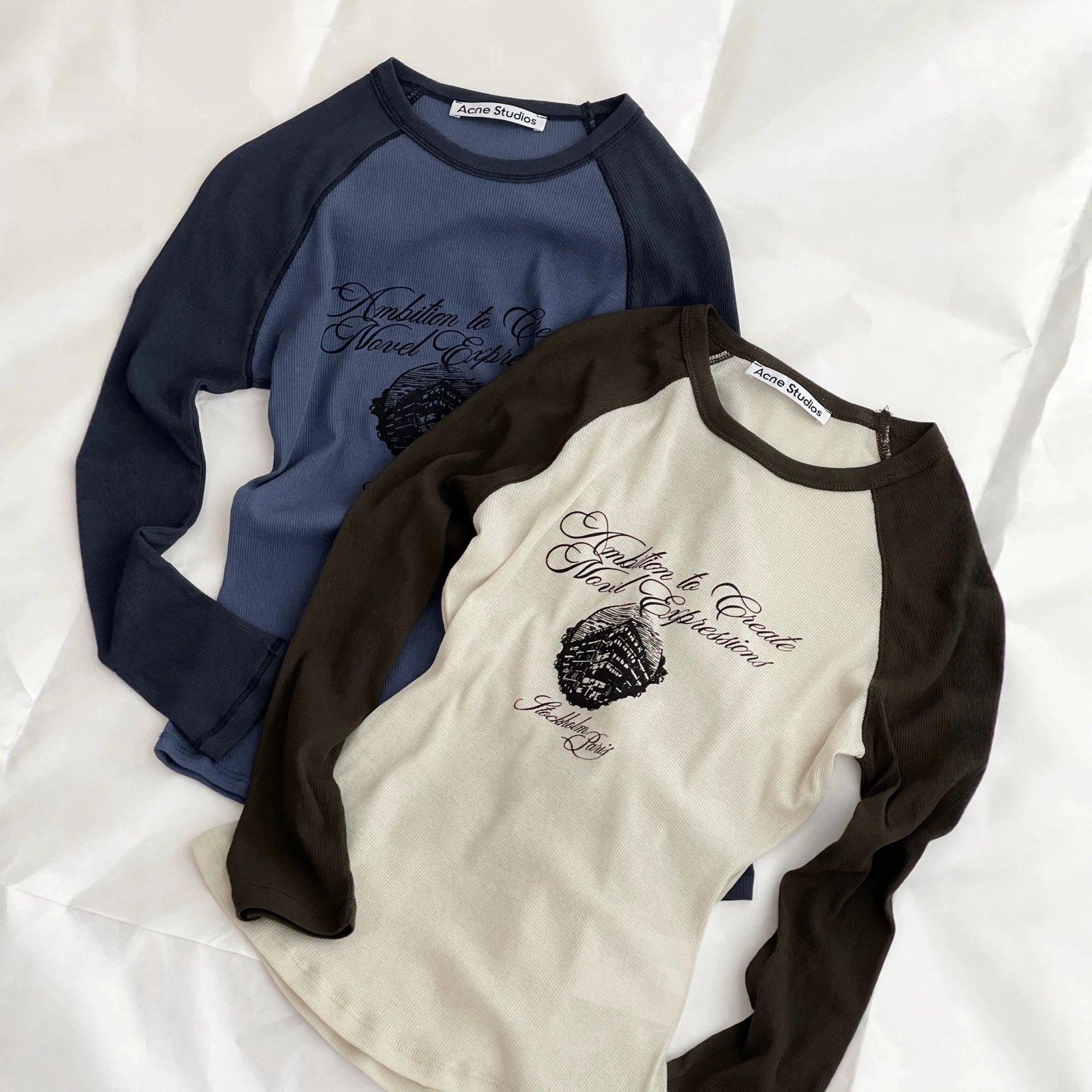 Acne Studios Raglan Long Sleeve Cream Black Casual T-Shirt
