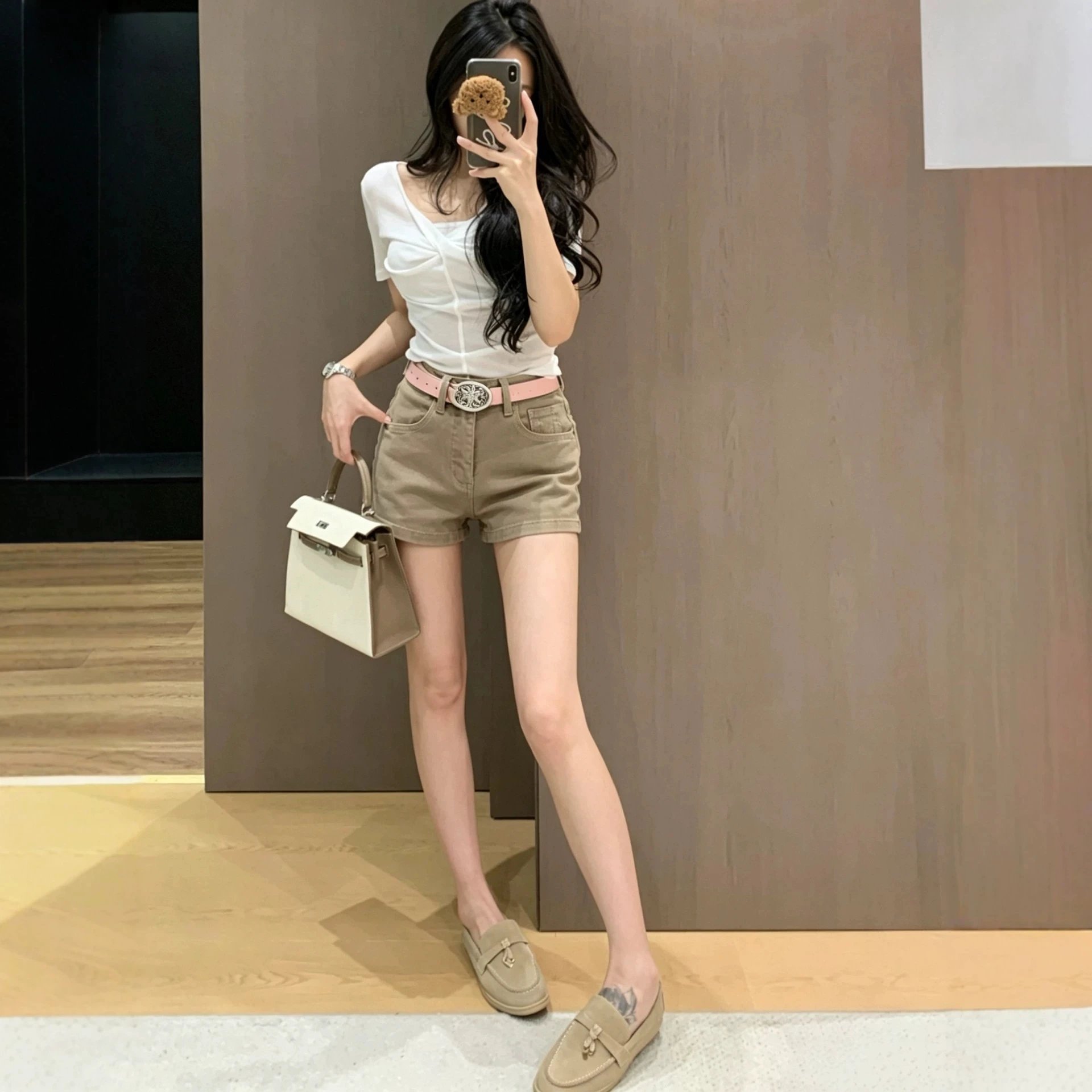 Unbranded Khaki Cotton Shorts Casual Style