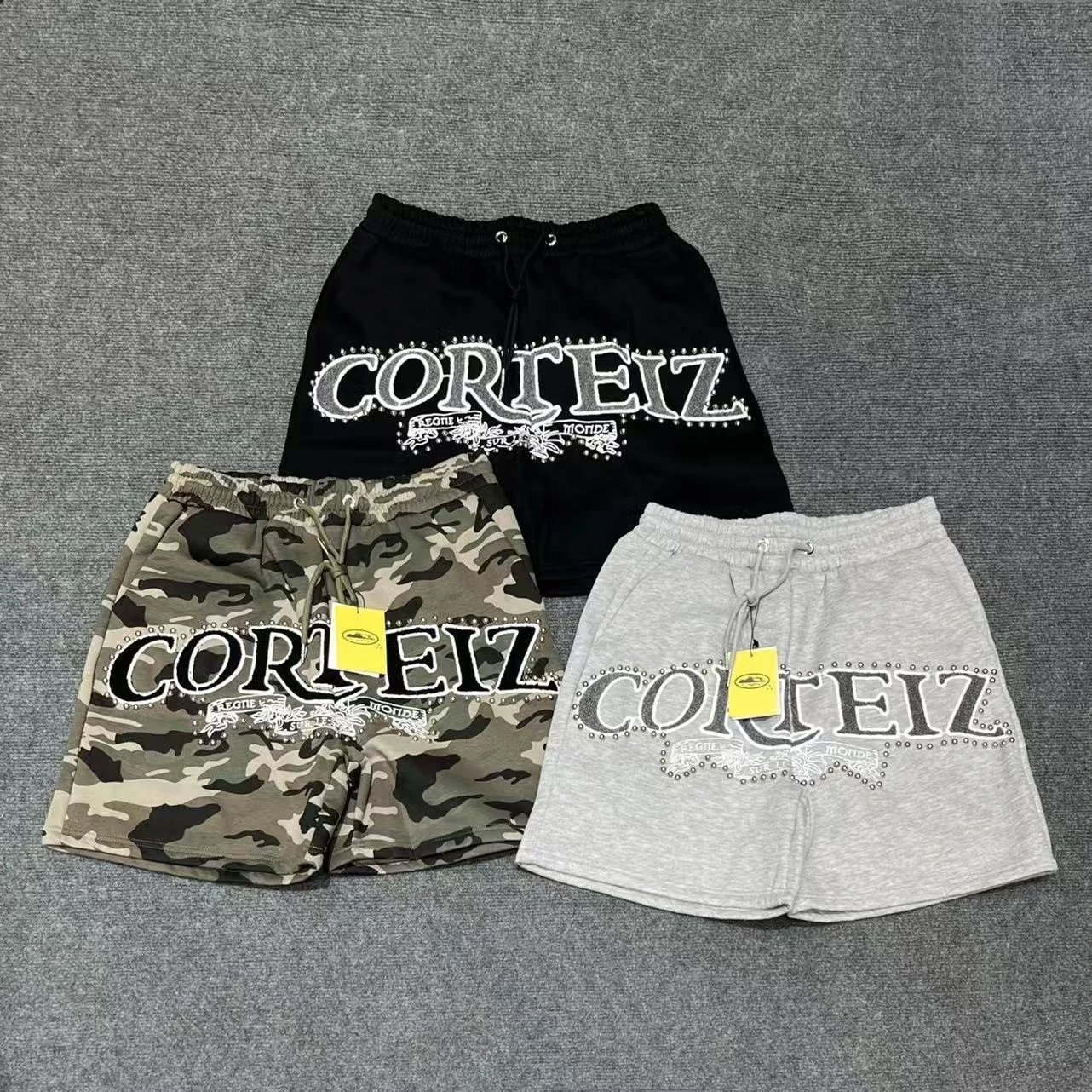 Corteiz Logo Print Black Camo Grey Casual Shorts