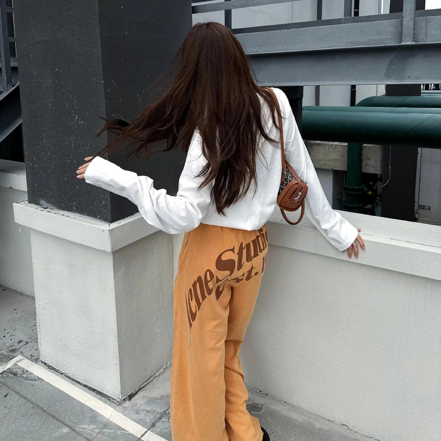 Acne Studios Orange Logo Print Wide Leg Trousers