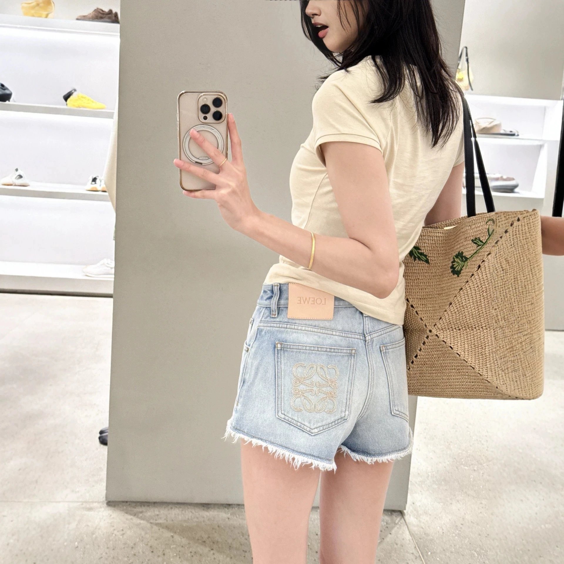 Loewe Denim Light Blue Embroidered Shorts