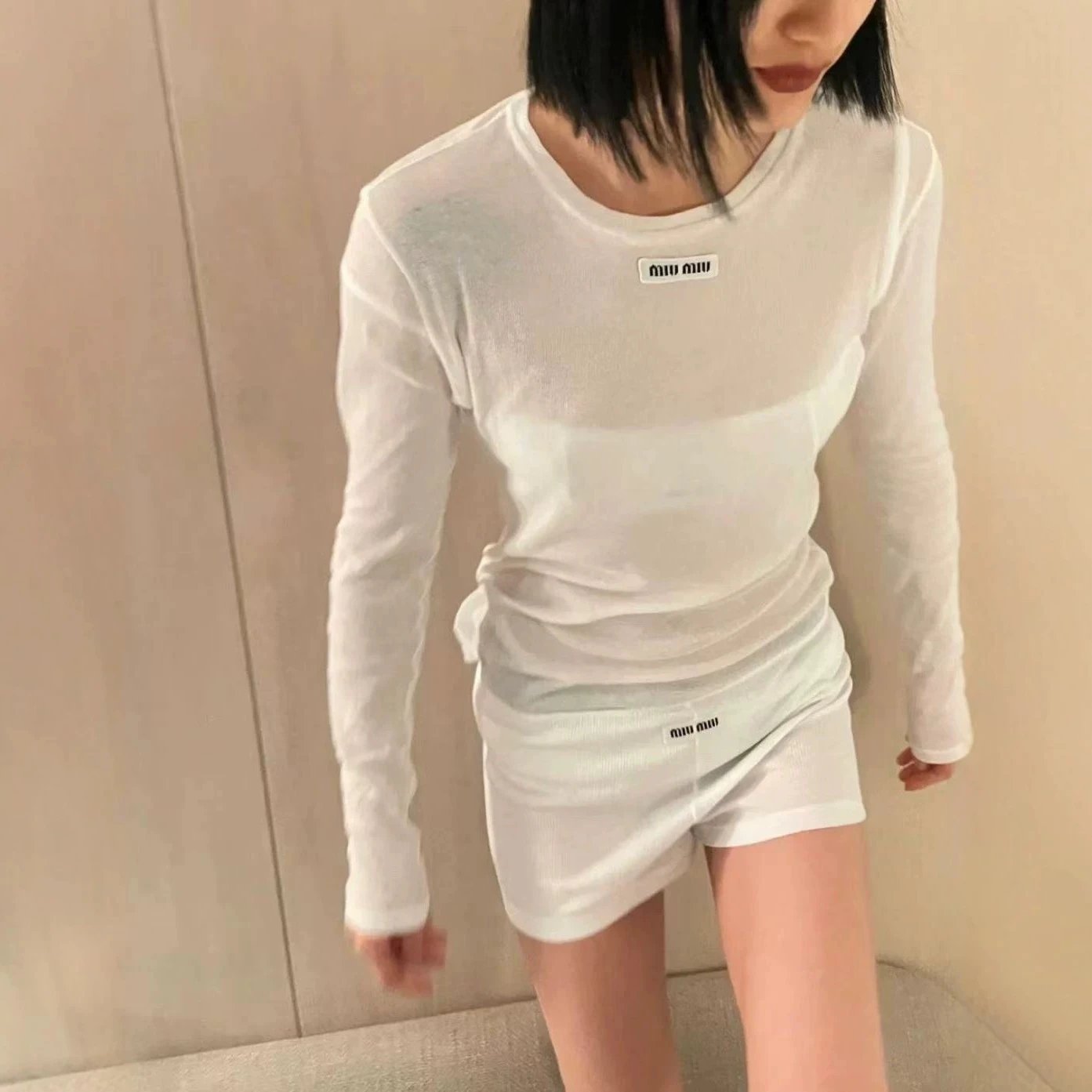 Miu Miu Long Sleeve White Minimalist Top