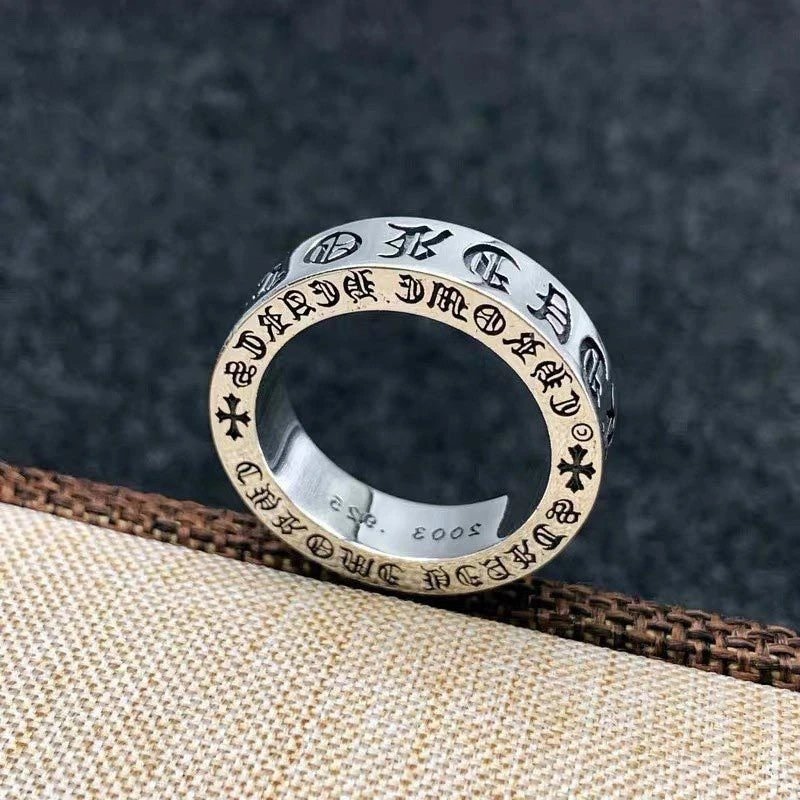 Stainless Steel Engraved Ring Silver Gothic Style