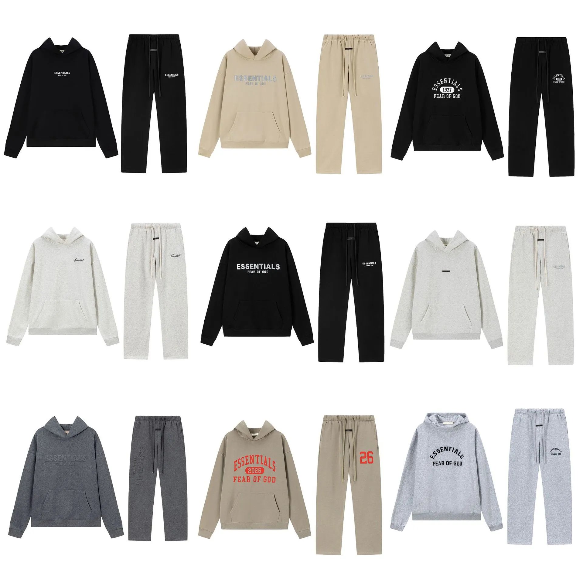 Fear Of God Essentials Black Hoodie Casual Set