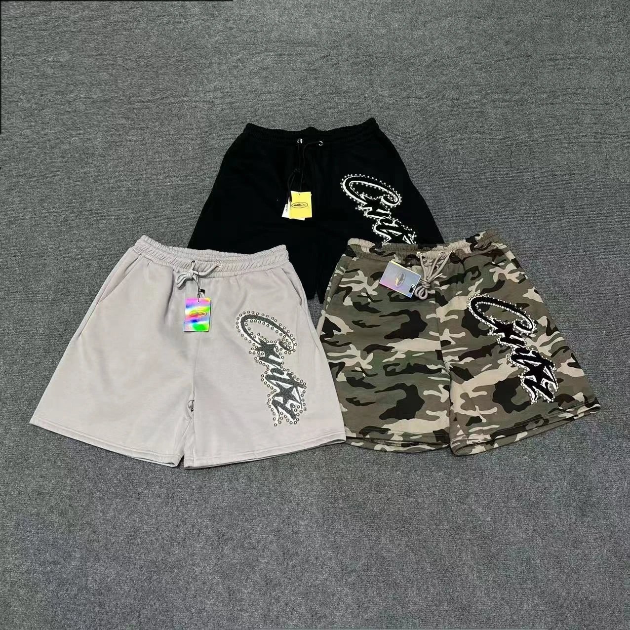 Unisex Streetwear Shorts Grey Camo Black Casual