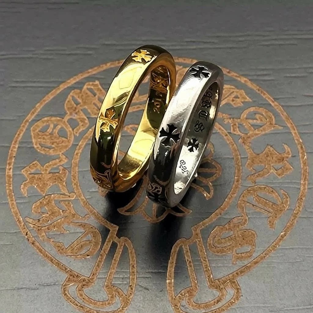 Gold Silver Cross Design Wedding Bands