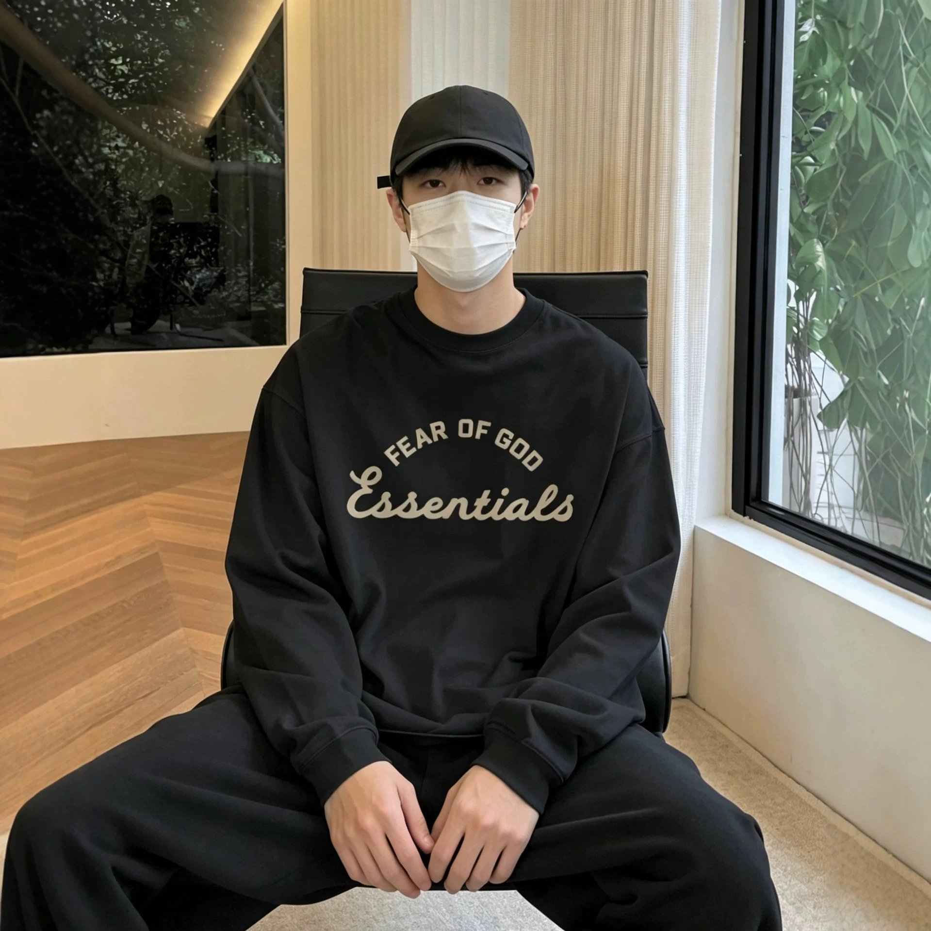 Fear Of God Essentials Black Crewneck Sweatshirt