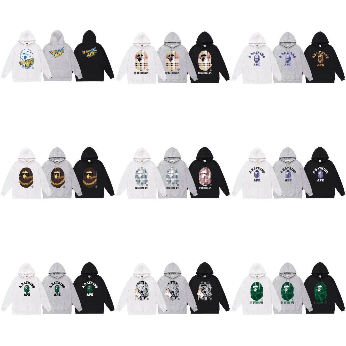 A Bathing Ape Hoodie White Grey Black Streetwear