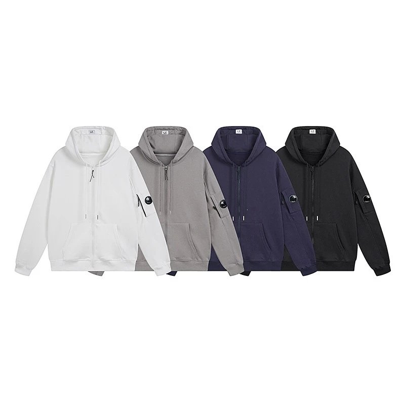 Unisex Zip-Up Hoodie White Grey Navy Black Casual Sweatshirt