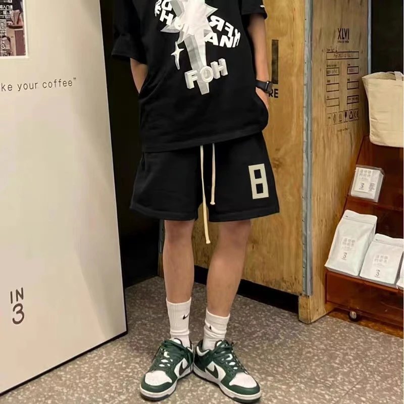 Unisex Black Cotton Shorts With Number 8 Design