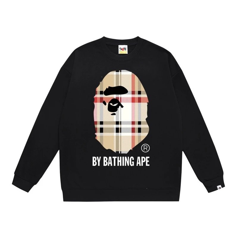 Bape Ape Head Black Plaid Print Sweatshirt