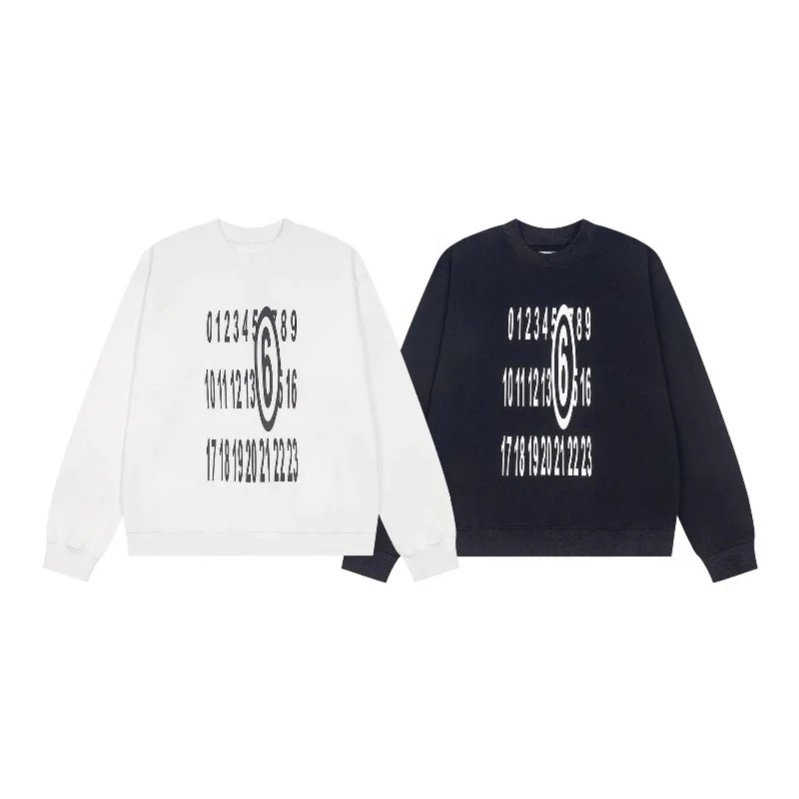 Unisex Number Print White Casual Sweatshirt