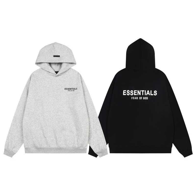 Fear Of God Essentials Grey Black Oversized Hoodie
