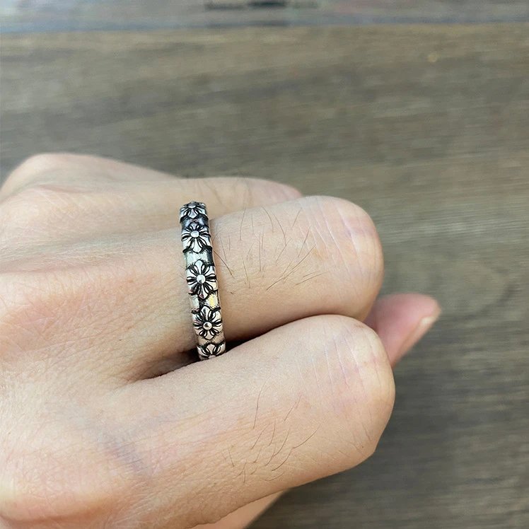 Silver Floral Band Ring Silver Boho Jewellery