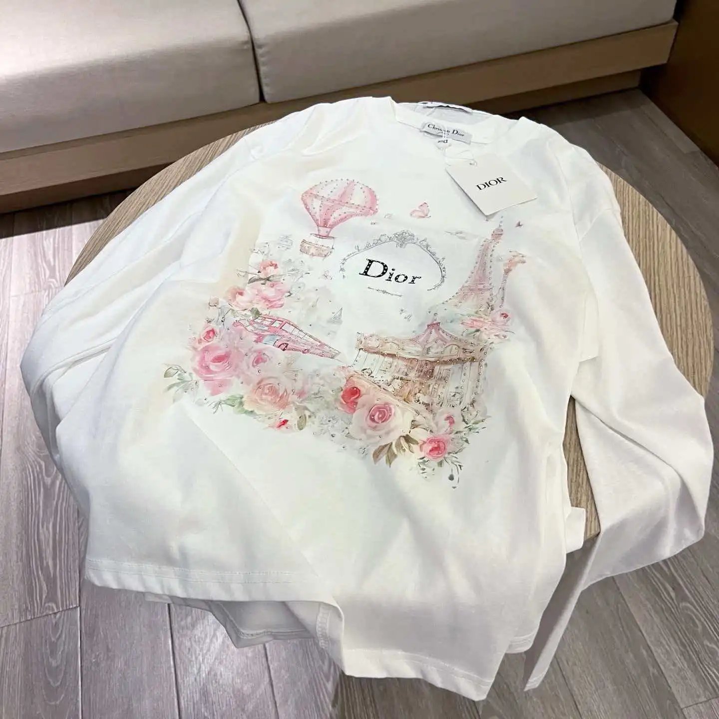 Dior Long Sleeve White Floral Print T-Shirt