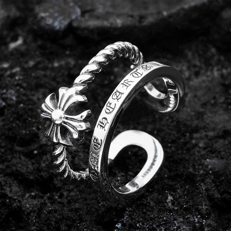 Silver Floral Ring Open Adjustable Vintage