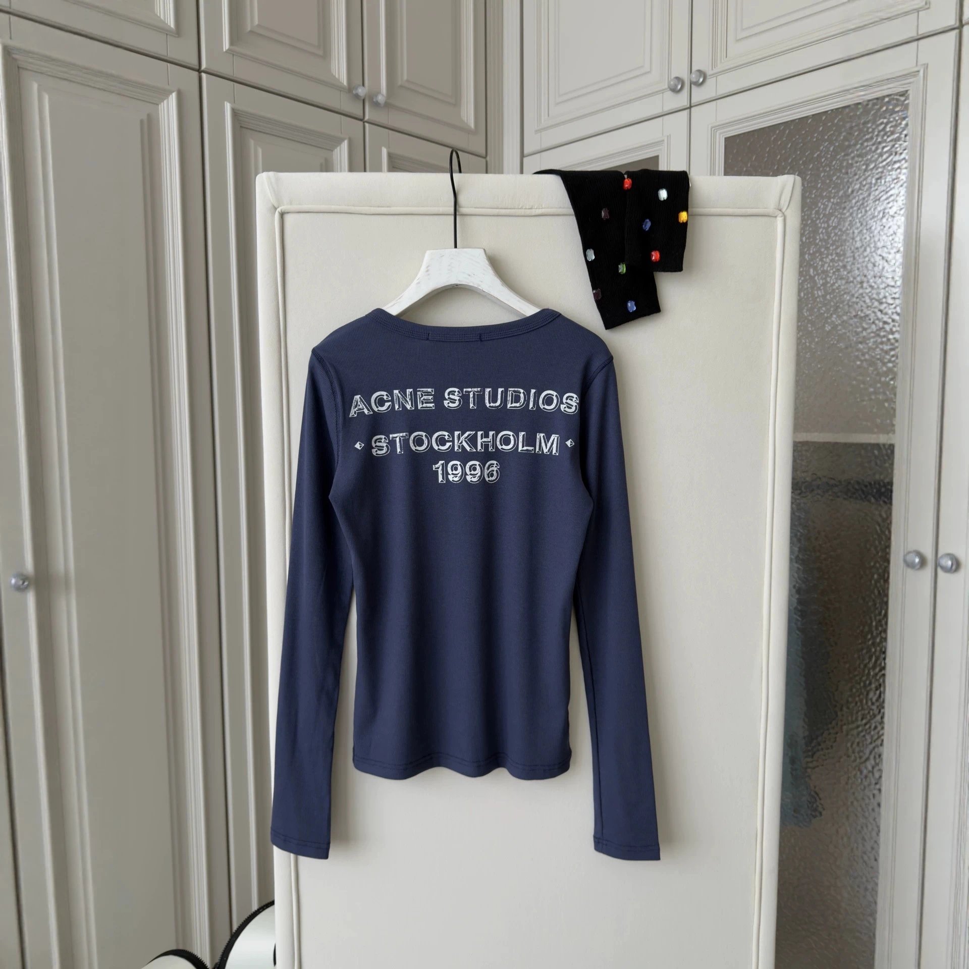 Acne Studios Long Sleeve Navy Blue Logo T-Shirt