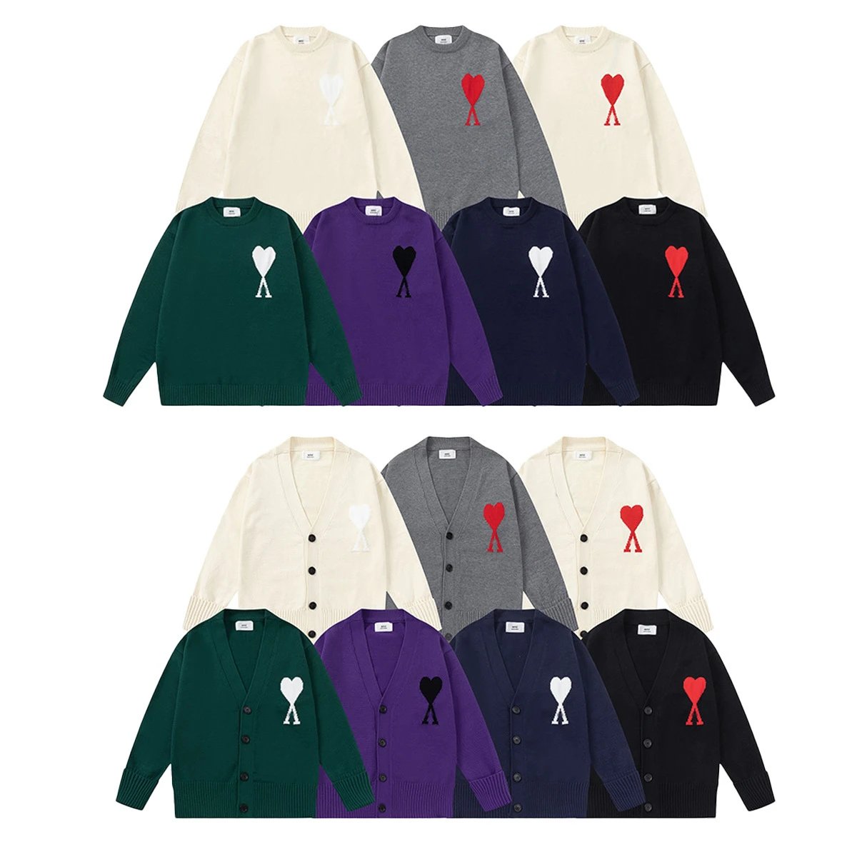 Heart Logo Knit Sweater Multicolour Casual Cardigan