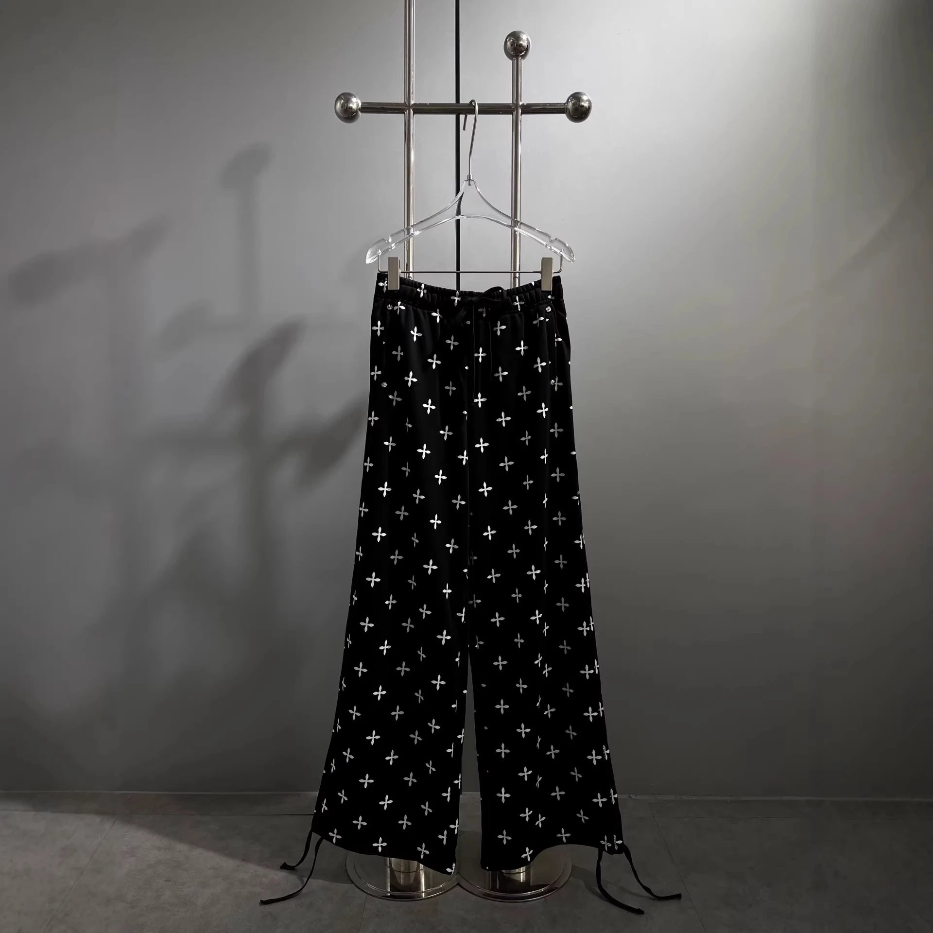Black Printed Wide Leg Trousers Casual