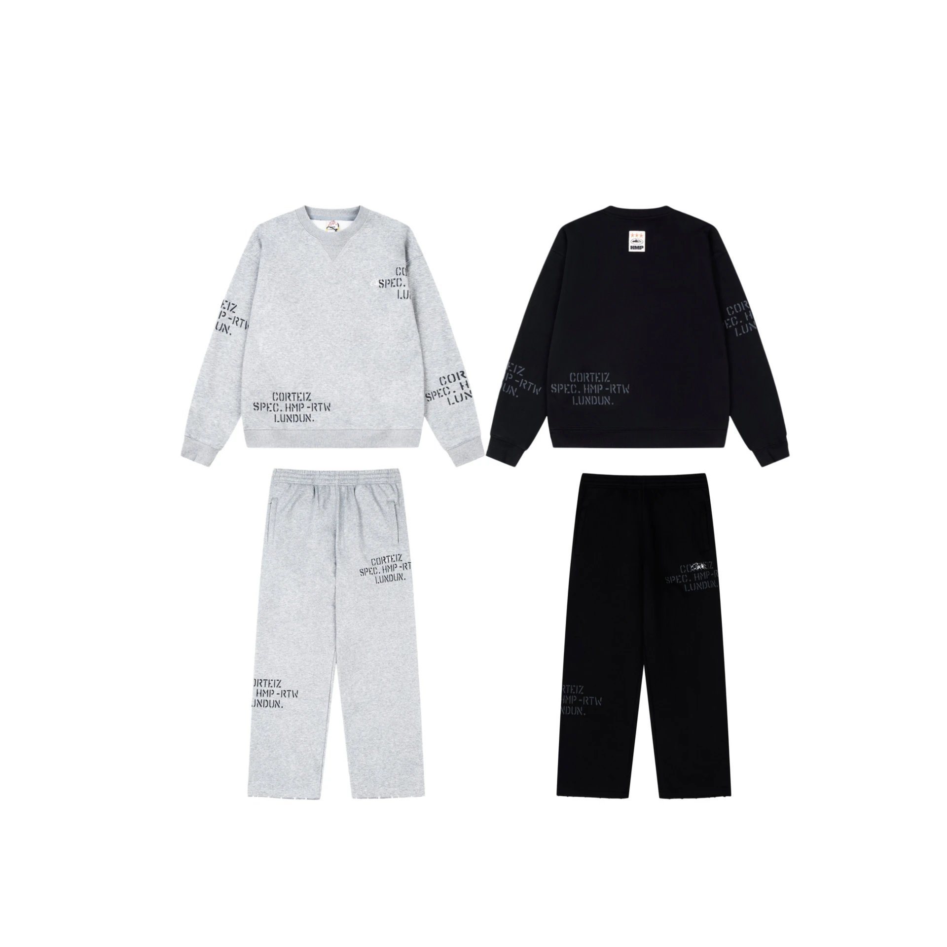 Corteiz Spec Hmp Rtw Grey And Black Casual Sweatshirt Set