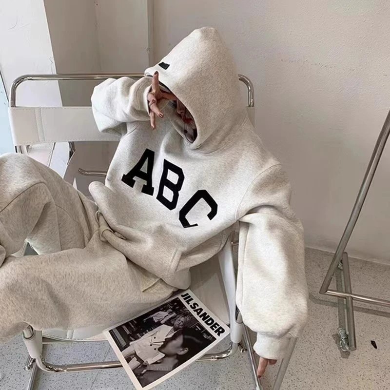 ABC Hoodie Beige Casual Sweatshirt