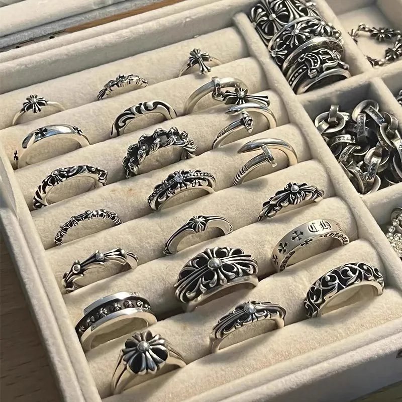 Silver Gothic Rings Black Vintage Jewellery