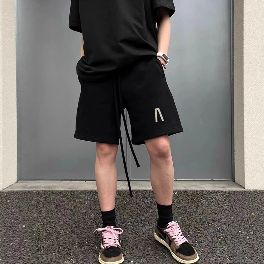 Unisex Black Cotton Drawstring Shorts Casual