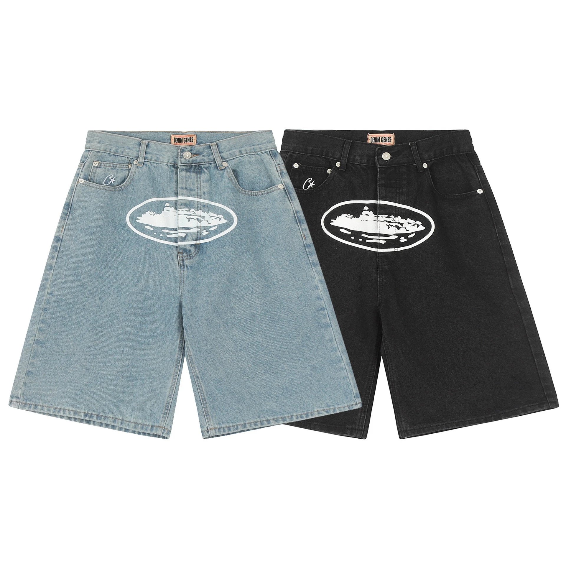 Denim Genes Denim Shorts Light Blue And Black Casual