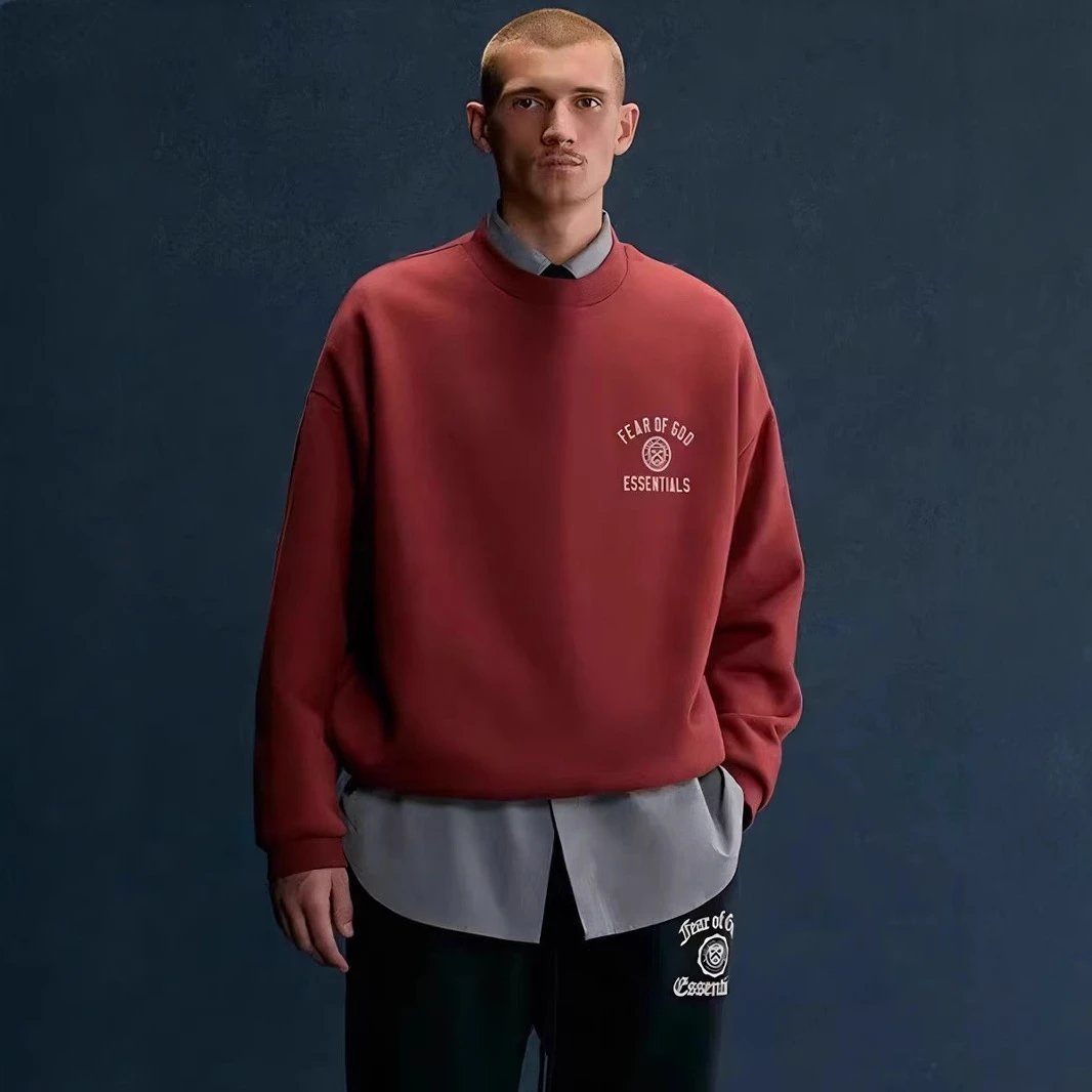 Fear Of God Essentials Red Oversized Crewneck Sweatshirt