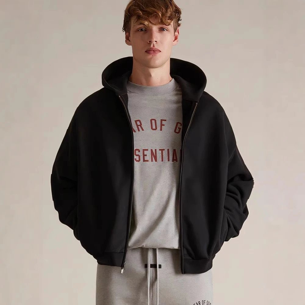 Unisex Black Oversized Zip-Up Bomber Jacket