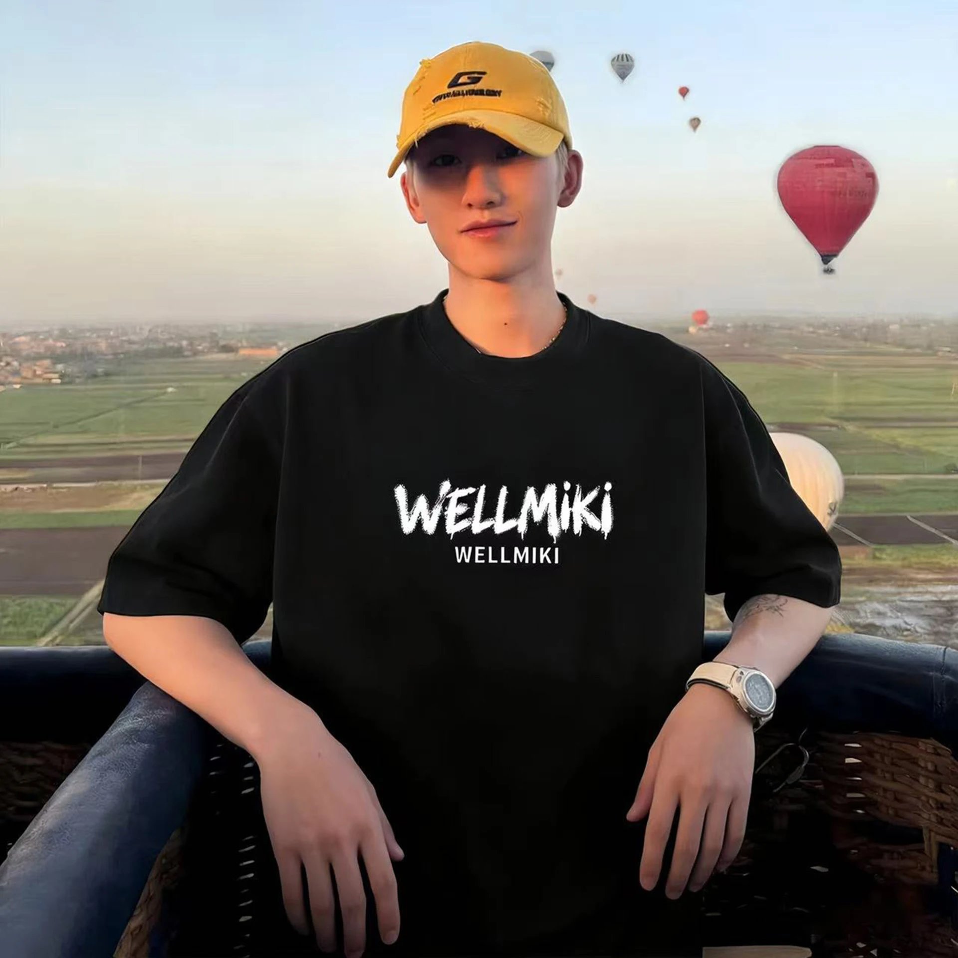 Wellmiki Printed Black Casual T-Shirt