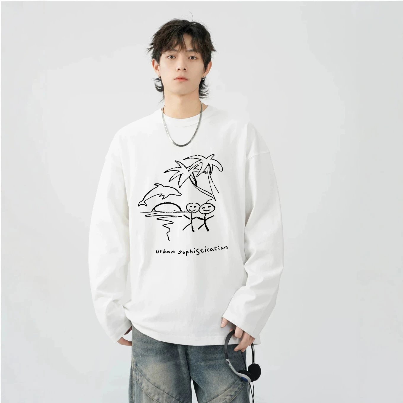 Urban Sophistication Long Sleeve White Casual T-Shirt