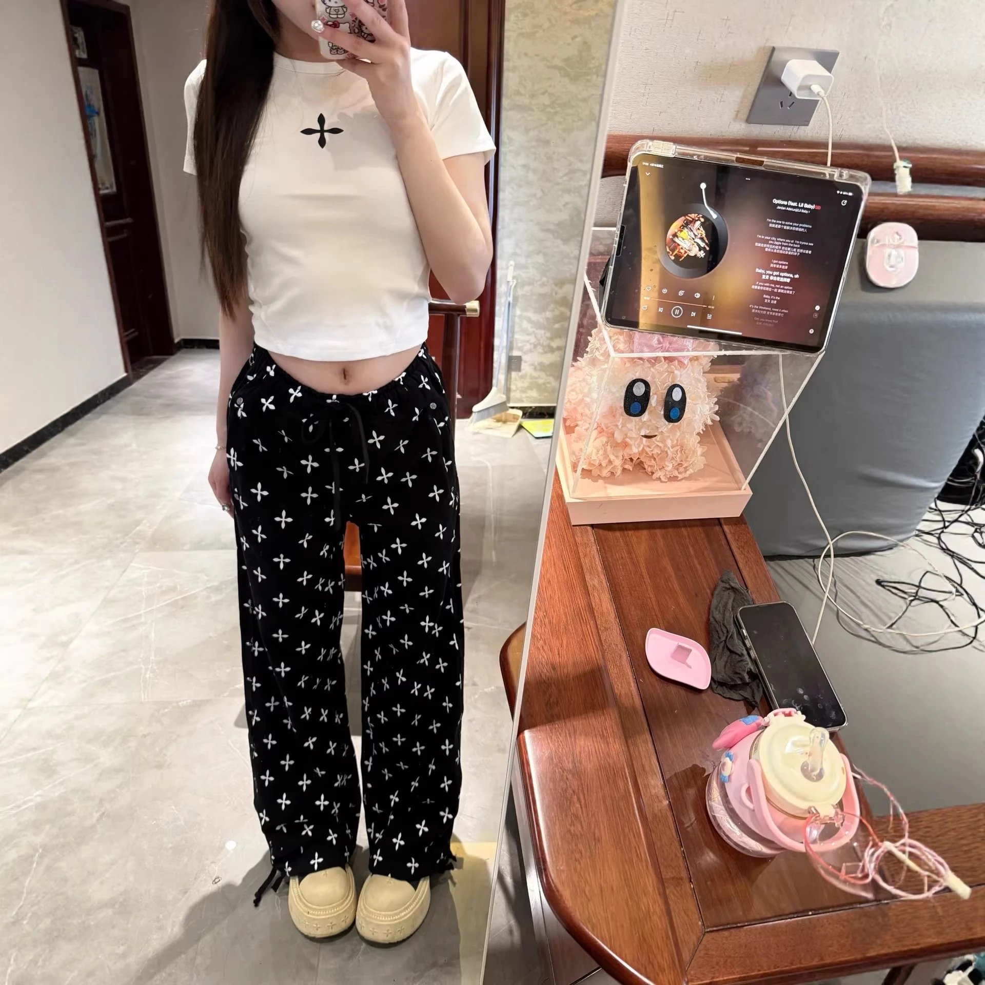Unbranded Printed Black White Casual Trousers