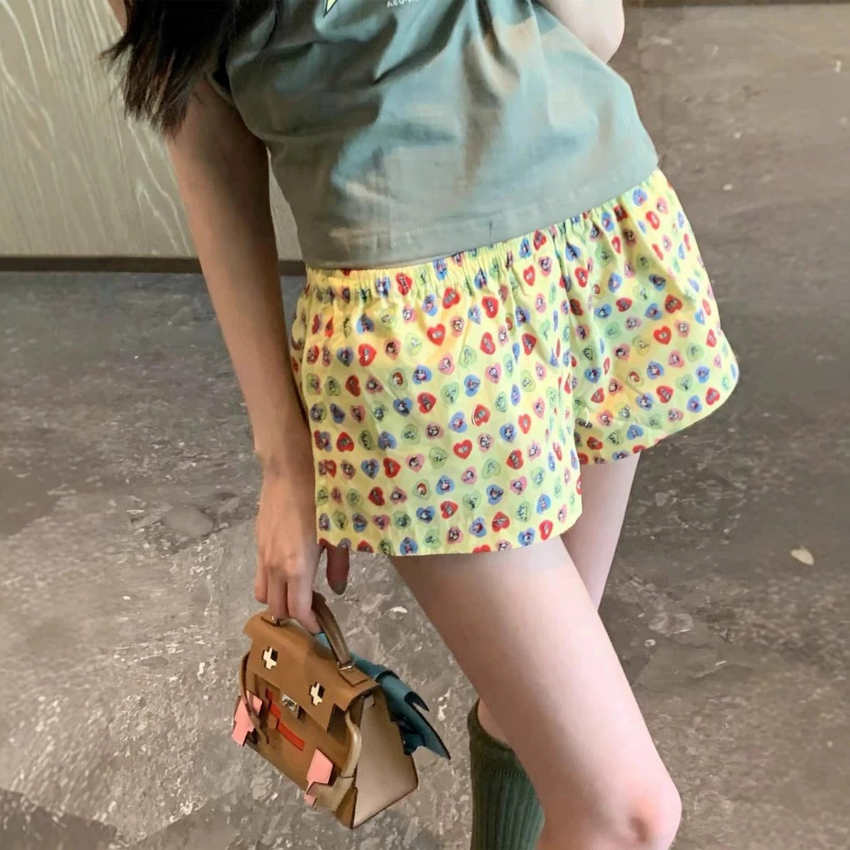 Cute Printed Yellow Shorts Casual Style