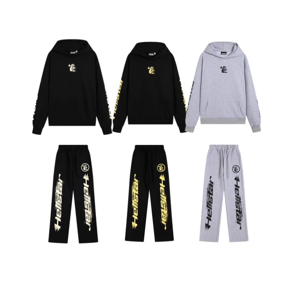 Hellstar Hoodie Black Grey Casual Set