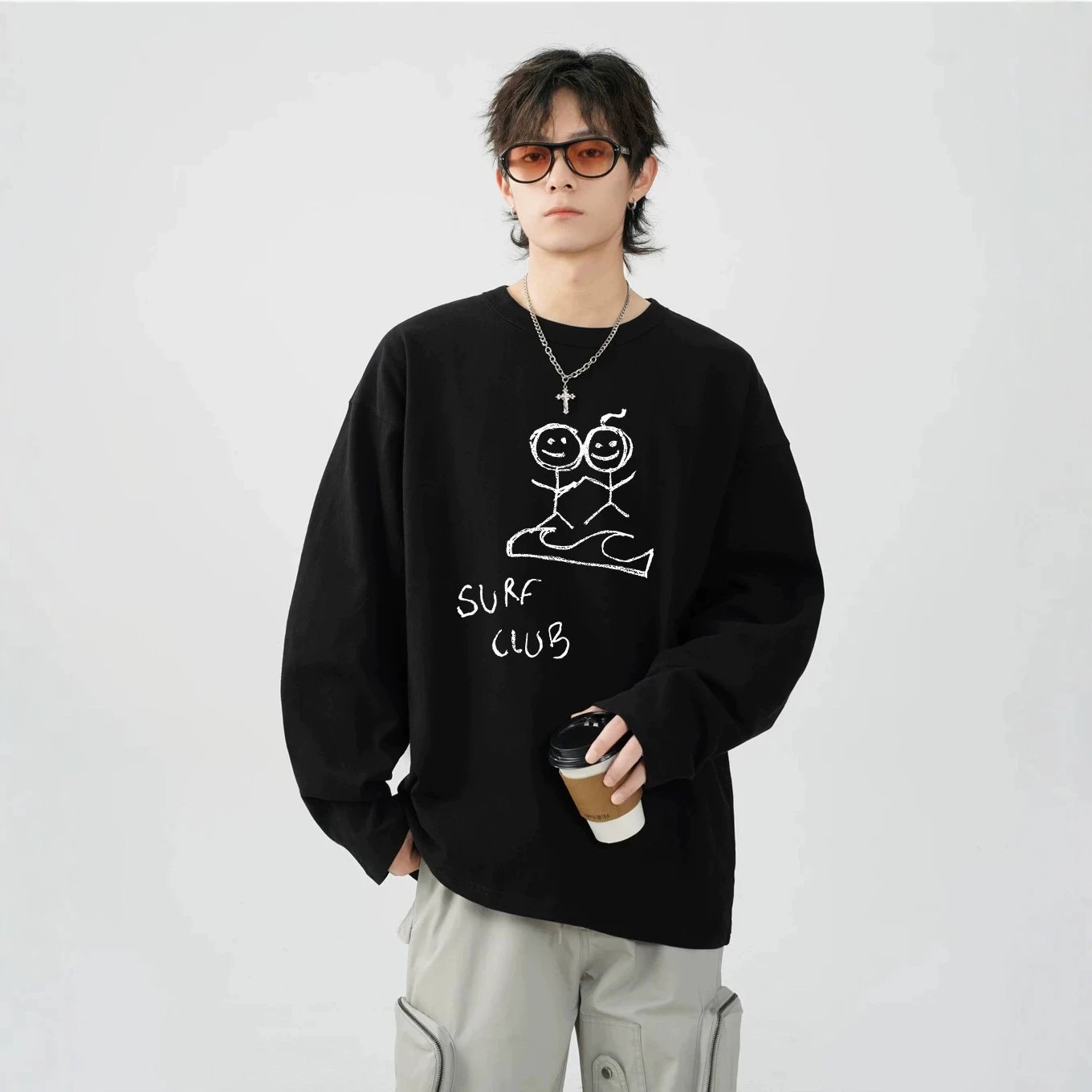 Black Surf Club Print Long Sleeve T-Shirt